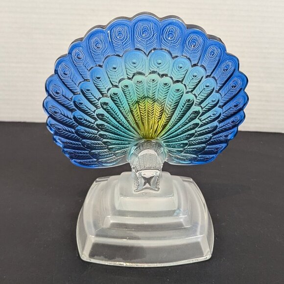 Cristal D'Arques Lead Crystal vintage peacock figurine Blue Green Yellow Clear - Picture 2 of 4